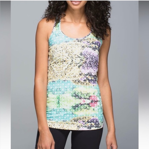 LULULEMON COOL RACERBACK TANK-PARADISE GRID VERY GREEN MULTI SIZE 4 - Picture 2 of 10